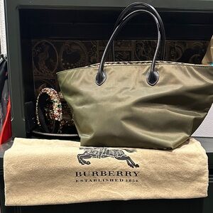 Burberry Olive Tote with Black Handles
